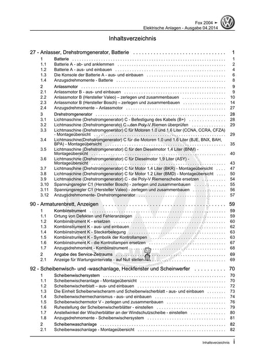 FOX (2004+) Reparaturanleitung Elektrische Anlagen