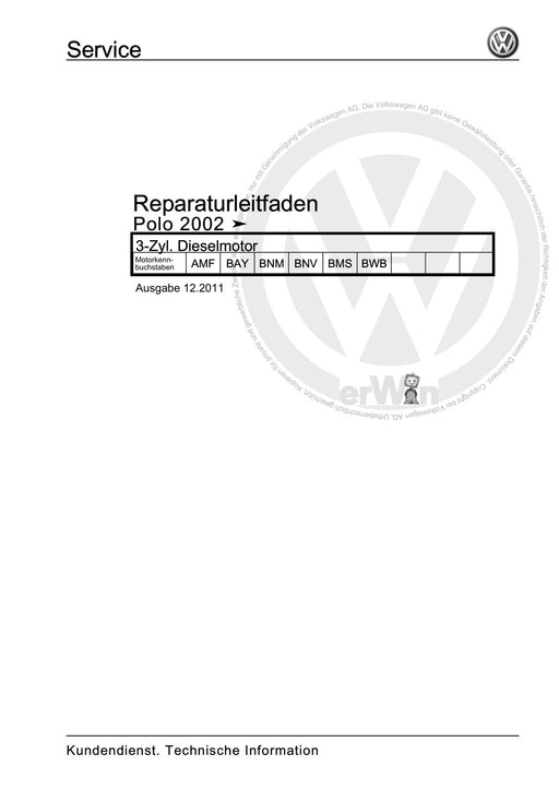 Polo (2002 - 2005) Polo Reparaturanleitung 3-Zyl. Dieselmotor