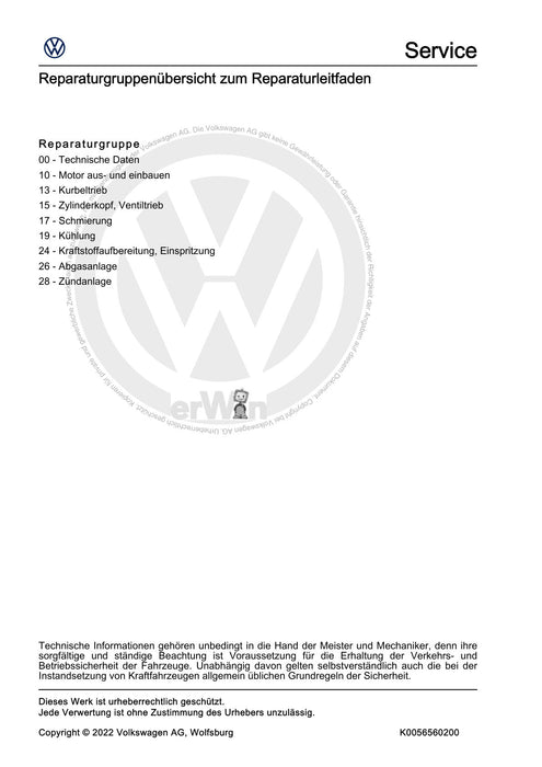 Caddy (2004 - 2010) Caddy-Caddy Kombi Reparaturanleitung 4-Zyl. Einspritzmotor (Erdgas)