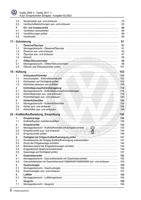 Caddy (2011 - 2015) Caddy-Caddy Maxi Reparaturanleitung 4-Zyl. Einspritzmotor (Erdgas)