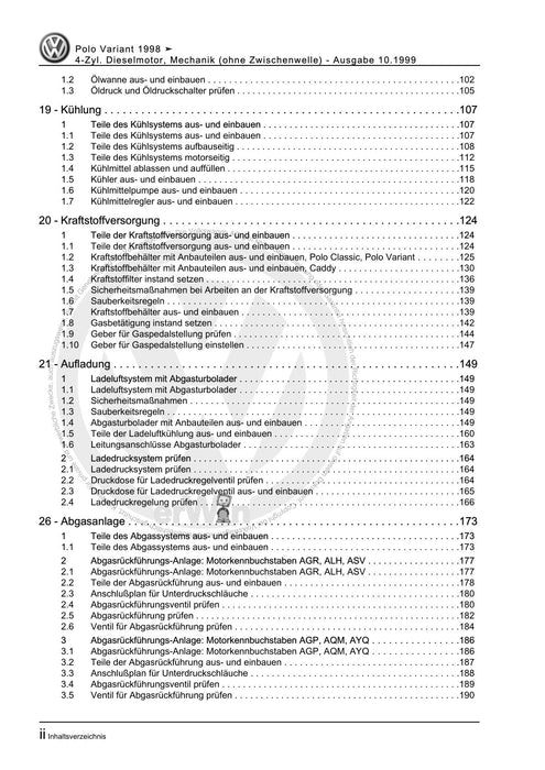Caddy (1996 - 2003) Caddy Kasten-Kombi Reparaturanleitung 4-Zyl. Dieselmotor, Mechanik (ohne Zwischenwelle)