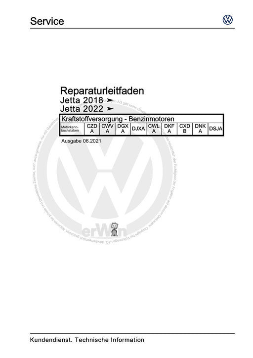 Jetta (2014+) Reparaturanleitung Kraftstoffversorgung - Benzinmotoren