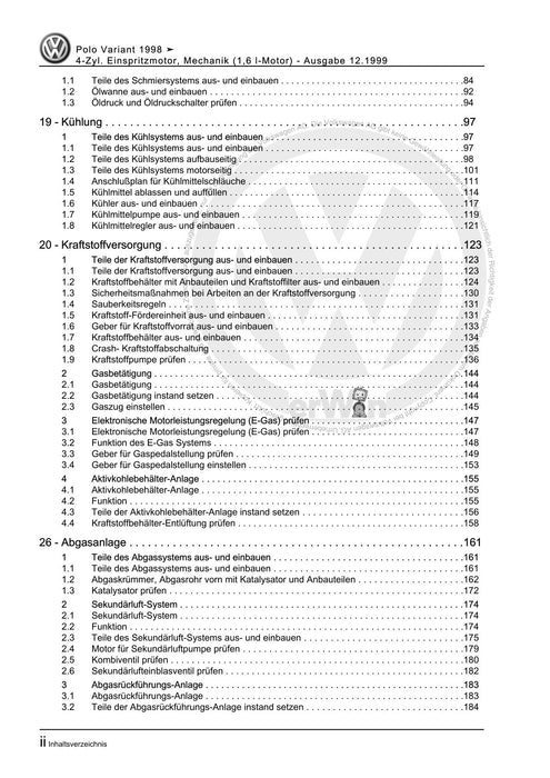 Caddy (1996 - 2003) Caddy Kasten-Kombi Reparaturanleitung 4-Zyl. Einspritzmotor, Mechanik (1,6 l-Motor)