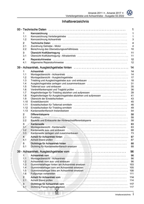 Amarok (2011+) Reparaturanleitung Verteilergetriebe und Achsantriebe