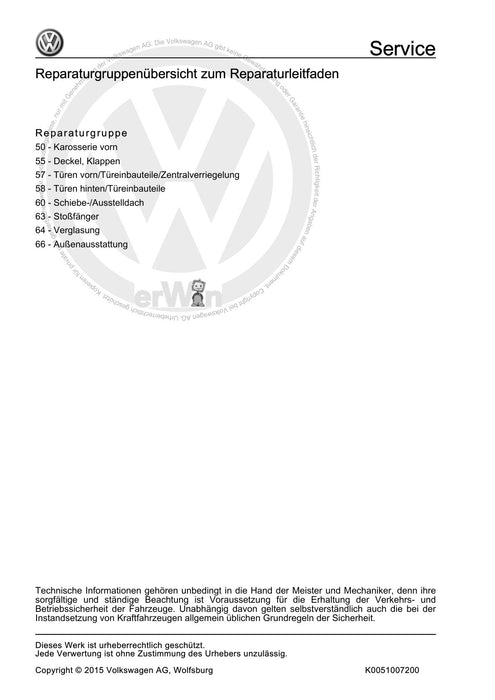Bora (1999 - 2006) Bora-Bora Variant Reparaturanleitung Karosserie-Montagearbeiten Außen