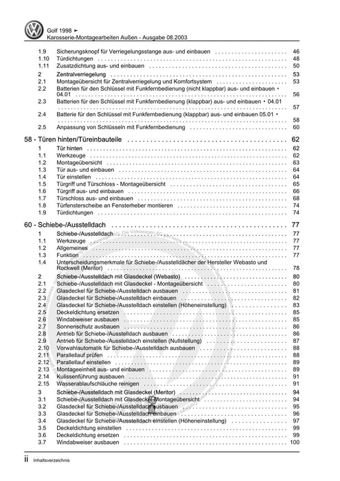 Bora (1999 - 2006) Bora-Bora Variant Reparaturanleitung Karosserie-Montagearbeiten Außen