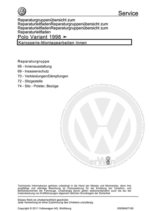 Caddy (1996 - 2003) Caddy Kasten-Kombi Reparaturanleitung Karosserie-Montagearbeiten Innen