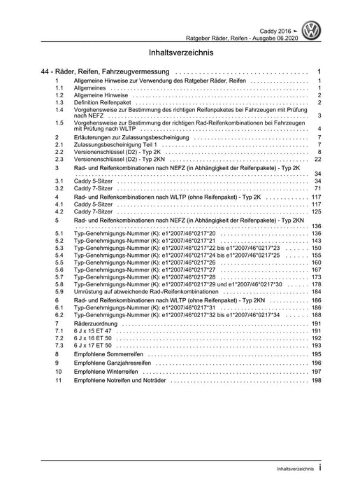 Caddy (2016 - 2020 ) Reparaturanleitung Ratgeber Räder, Reifen