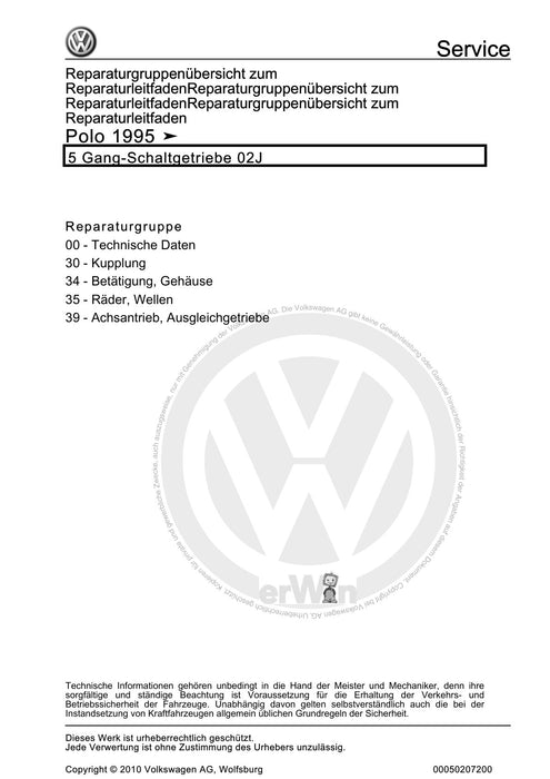 Polo (1995 - 2002) Polo Reparaturanleitung 5 Gang-Schaltgetriebe 02J
