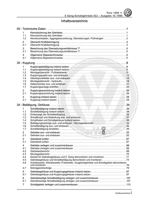 Polo (1995 - 2002) Polo Reparaturanleitung 5 Gang-Schaltgetriebe 02J