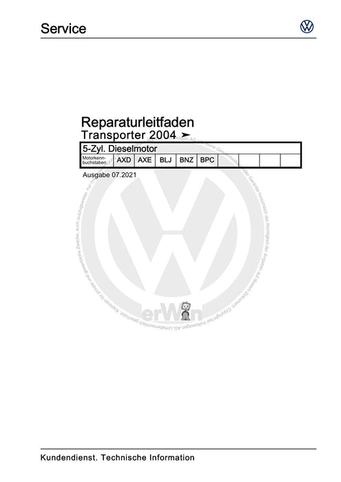 VW Transporter (2003 - 2007) Reparaturanleitung 5-Zyl. Dieselmotor – DRUCK