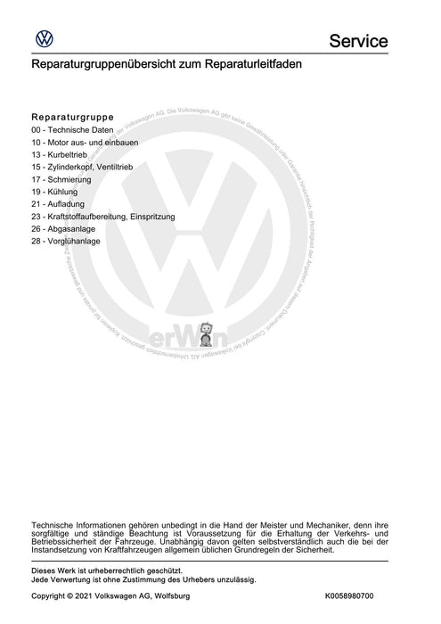 VW Transporter (2003 - 2007) Reparaturanleitung 5-Zyl. Dieselmotor – DRUCK