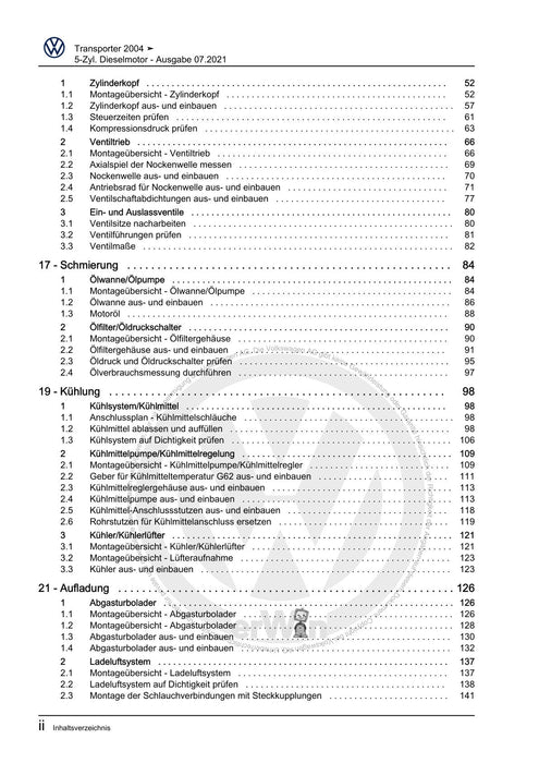 VW Transporter (2003 - 2007) Reparaturanleitung 5-Zyl. Dieselmotor – DRUCK