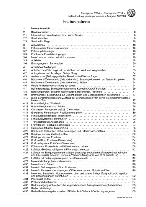 Transporter (2010 - 2015) Maintenance handbook (IGG) Instandhaltung genau genommen