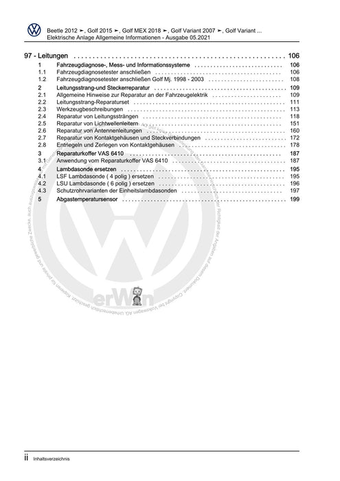 Beetle (2012+) NBL-NBC Reparaturanleitung Elektrische Anlage Allgemeine Informationen