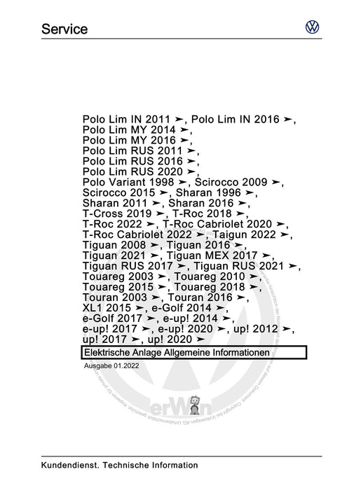 Passat (2011+) Passat-Passat Variant Reparaturanleitung Elektrische Anlage Allgemeine Informationen