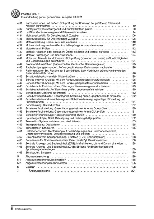 Phaeton (2001 - 2008) Maintenance handbook (IGG) Instandhaltung genau genommen
