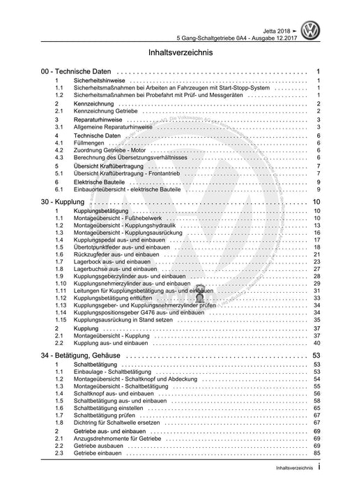 Jetta (2014+) Reparaturanleitung 5 Gang-Schaltgetriebe 0A4