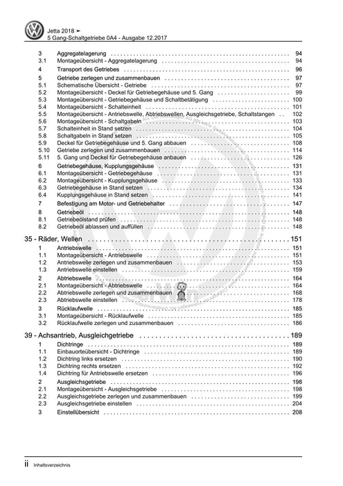 Jetta (2014+) Reparaturanleitung 5 Gang-Schaltgetriebe 0A4