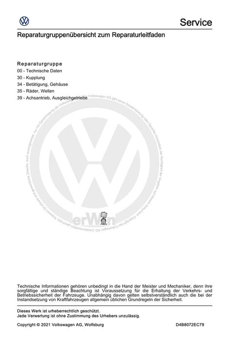Tiguan (2008+) Reparaturanleitung 7 Gang-Doppelkupplungsgetriebe 0DL