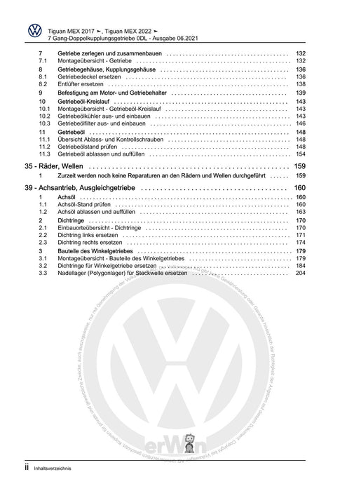 Tiguan (2008+) Reparaturanleitung 7 Gang-Doppelkupplungsgetriebe 0DL