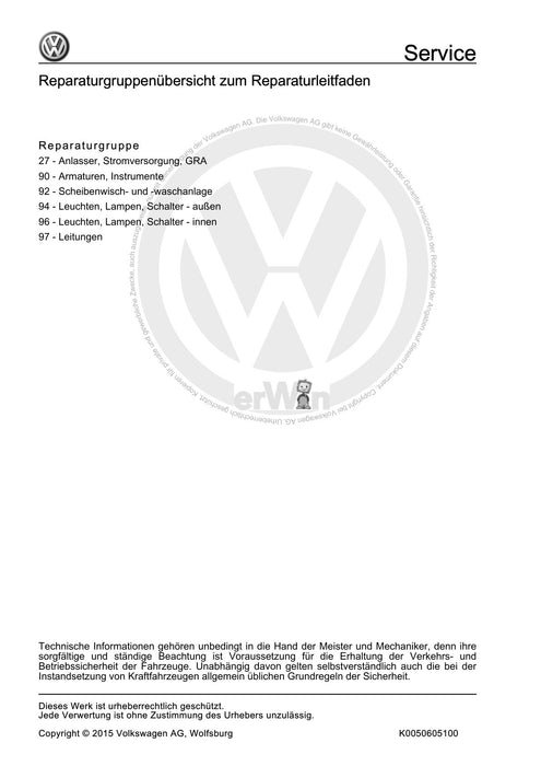 Passat (1997 - 2005) Passat-Passat Variant Reparaturanleitung Elektrische Anlage