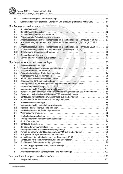 Passat (1997 - 2005) Passat-Passat Variant Reparaturanleitung Elektrische Anlage