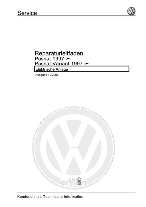 Passat (1997 - 2005) Passat-Passat Variant Reparaturanleitung Elektrische Anlage