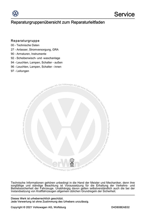 Jetta (2014+) Reparaturanleitung Elektrische Anlage