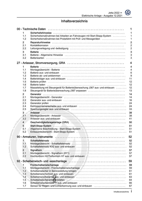 Jetta (2014+) Reparaturanleitung Elektrische Anlage