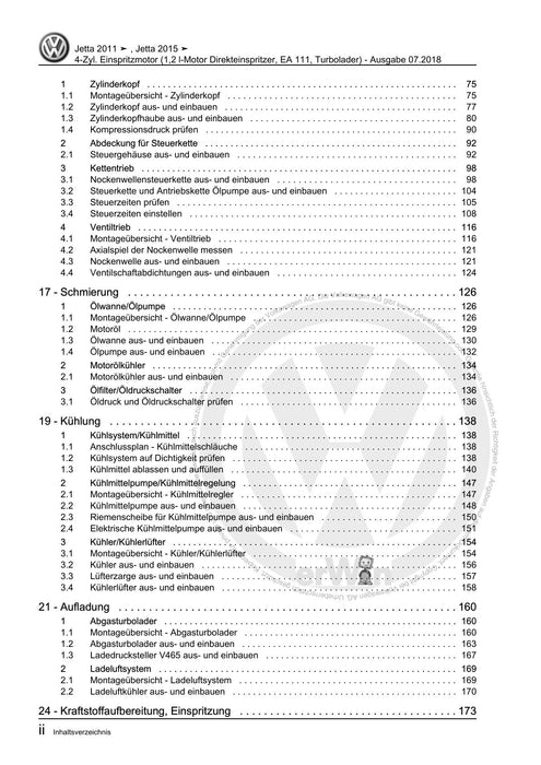 Jetta (1980 - 1988) Jetta Reparaturanleitung 4-Zyl. Einspritzmotor (1,2 l-Motor Direkteinspritzer, EA 111, Turbolader)