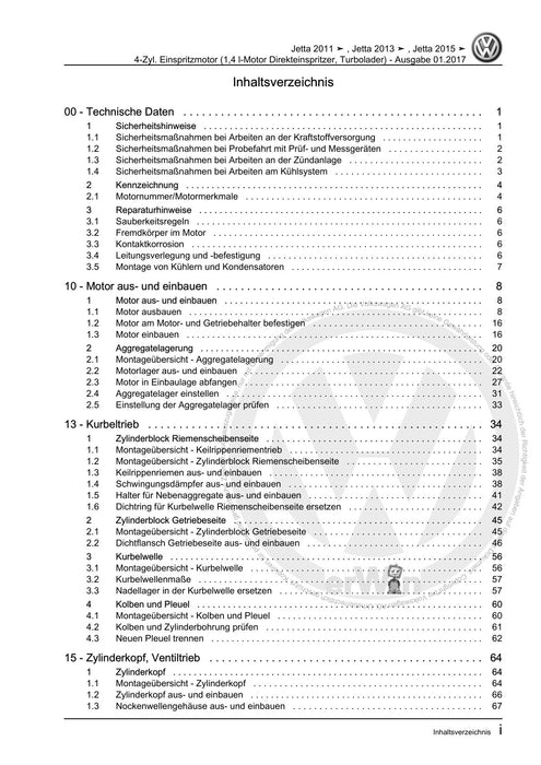 Jetta (1980 - 1988) Jetta Reparaturanleitung 4-Zyl. Einspritzmotor (1,4 l-Motor Direkteinspritzer, Turbolader)