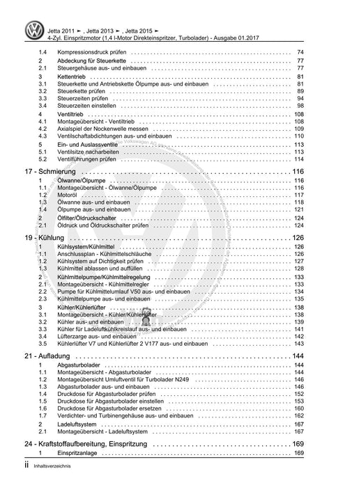 Jetta (1980 - 1988) Jetta Reparaturanleitung 4-Zyl. Einspritzmotor (1,4 l-Motor Direkteinspritzer, Turbolader)
