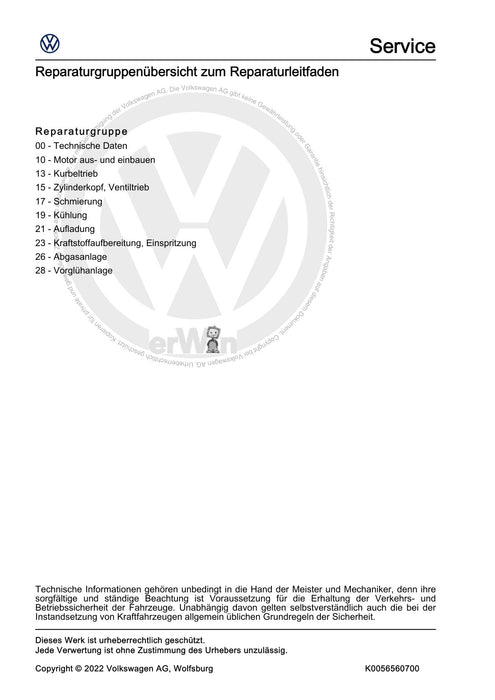 Caddy (2004 - 2010) Caddy-Caddy Kombi Reparaturanleitung 4-Zyl. Dieselmotor (2,0 l-Motor, 2-Ventiler, TDI)