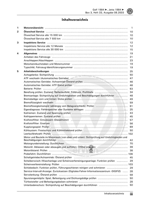 Golf II (1984 - 1989) Maintenance handbook (IGG) Heft 33+Golf-Jetta ab 1986 Inland