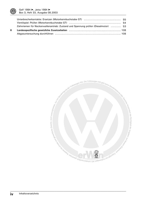 Golf II (1984 - 1989) Maintenance handbook (IGG) Heft 33+Golf-Jetta ab 1986 Inland