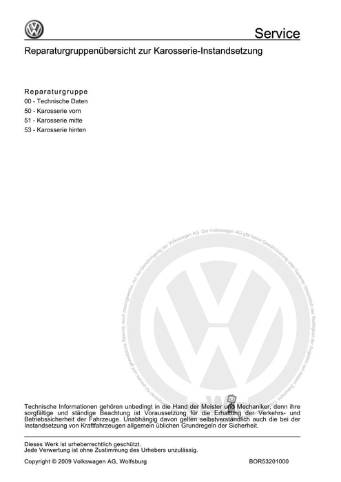 Bora (1999 - 2006) Bora-Bora Variant Reparaturanleitung Karosserie-Instandsetzung