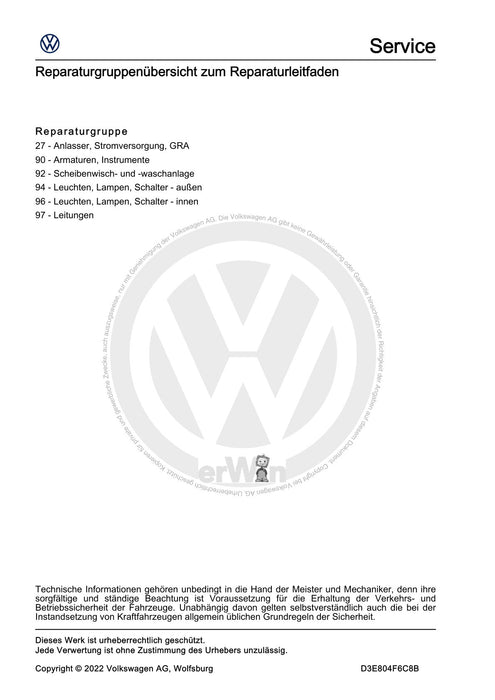 Caddy (2016 - 2020 ) Reparaturanleitung Elektrische Anlage Allgemeine Informationen