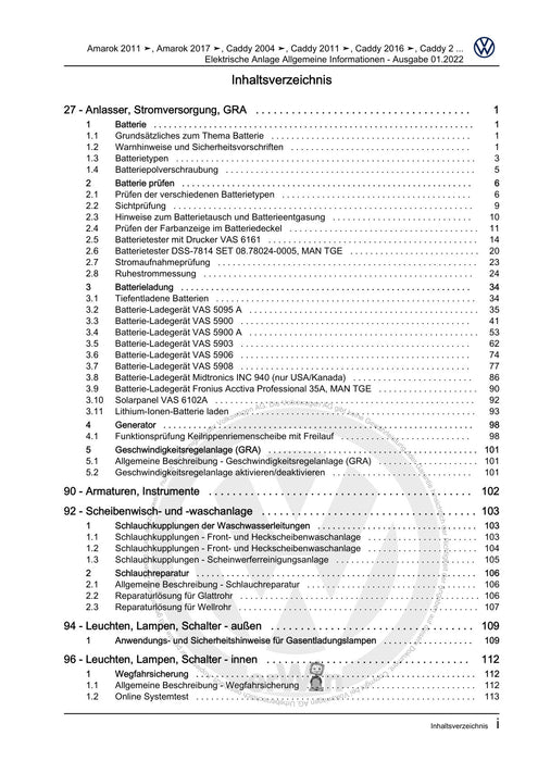 Caddy (2016 - 2020 ) Reparaturanleitung Elektrische Anlage Allgemeine Informationen