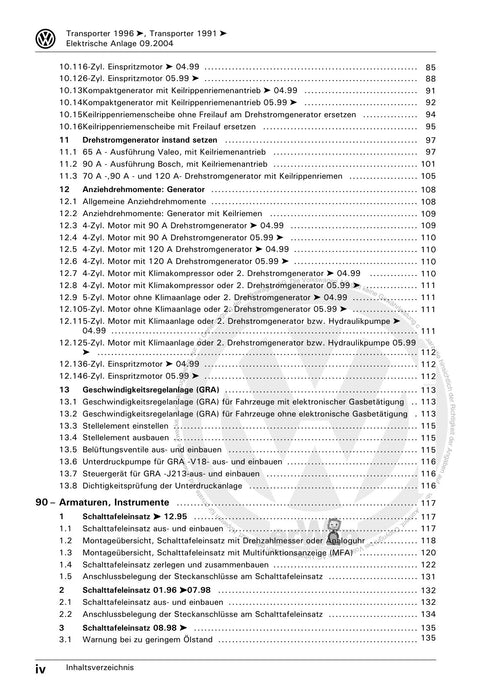Transporter (1991 - 1996) Reparaturanleitung Elektrische Anlage