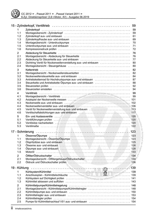 Passat (2011+) Passat-Passat Variant Reparaturanleitung 6-Zyl. Direkteinspritzer (3,6 l-Motor, 4V)