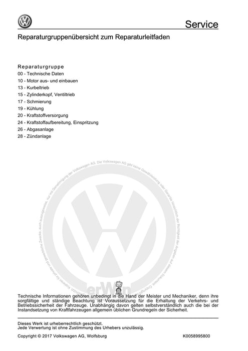 Golf V (2004 - 2007) Golf-Golf Variant-Golf Plus-Jetta Reparaturanleitung 6-Zyl. Einspritzmotor Volkswagen R GmbH