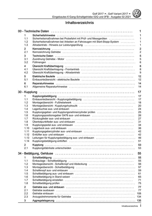 Golf VII (2013+2020)+Golf-Variant-Sportsvan Reparaturanleitung Eingebautes 6 Gang-Schaltgetriebe 02Q und 0FB