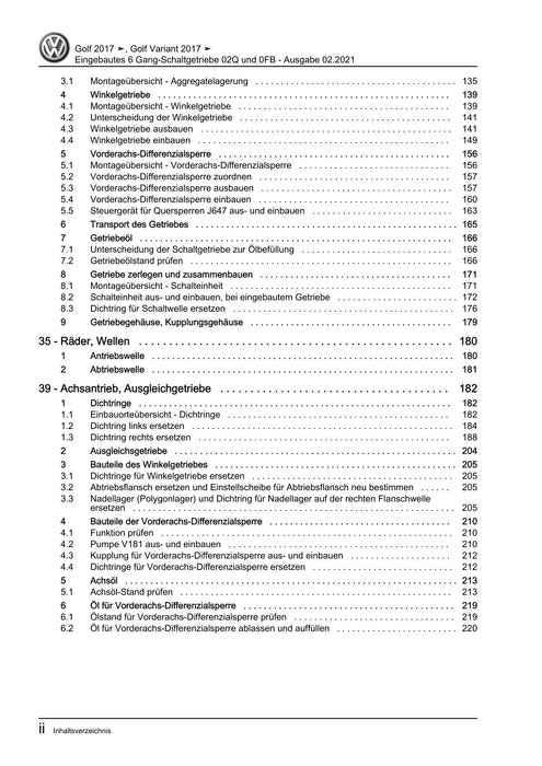 Golf VII (2013+2020)+Golf-Variant-Sportsvan Reparaturanleitung Eingebautes 6 Gang-Schaltgetriebe 02Q und 0FB