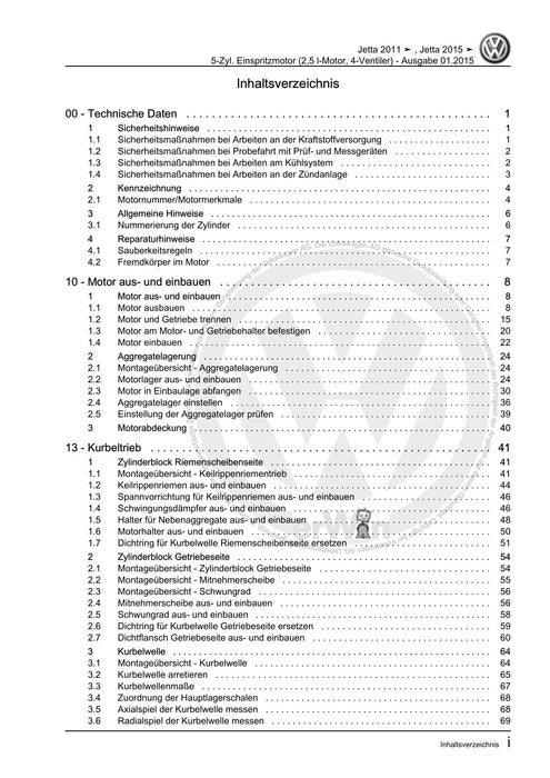Jetta (1980 - 1988) Jetta Reparaturanleitung 5-Zyl. Einspritzmotor (2,5 l-Motor, 4-Ventiler)