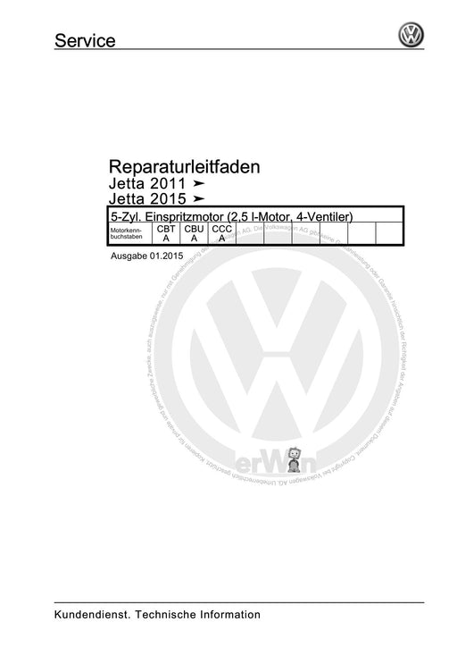 Jetta (1980 - 1988) Jetta Reparaturanleitung 5-Zyl. Einspritzmotor (2,5 l-Motor, 4-Ventiler)