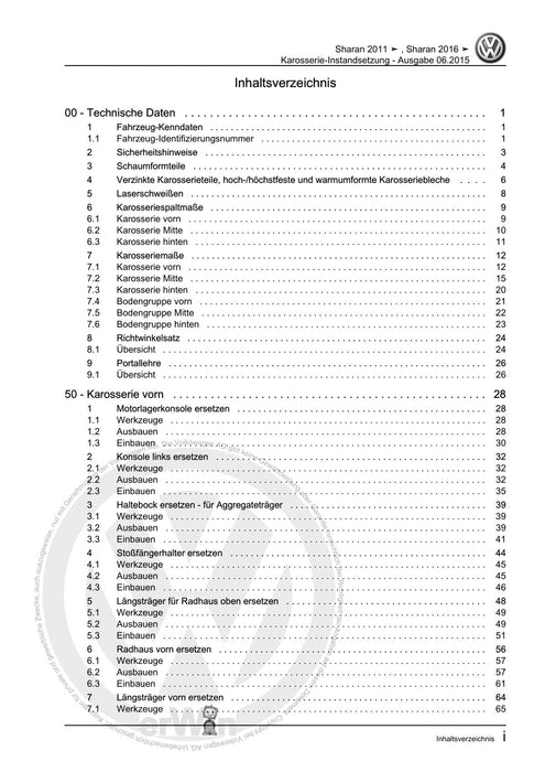 Sharan (2011+) Reparaturanleitung Karosserie-Instandsetzung