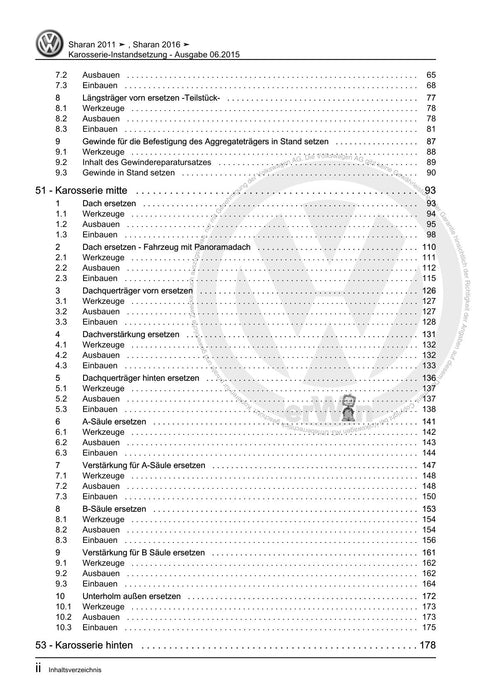 Sharan (2011+) Reparaturanleitung Karosserie-Instandsetzung