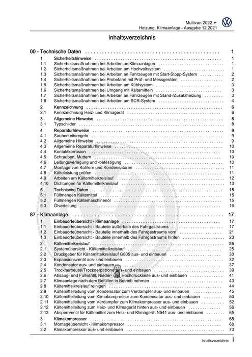 Transporter (2016+) Reparaturanleitung Heizung, Klimaanlage