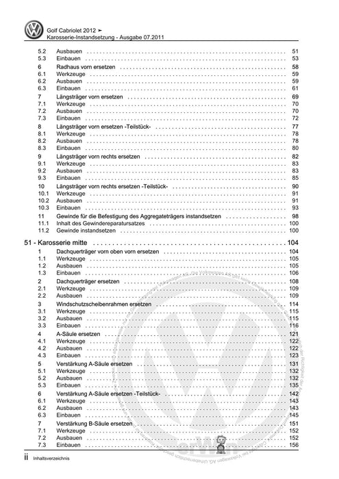 Golf VI (2009 - 2013) Golf-Plus-Cabriolet-Variant Reparaturanleitung Karosserie-Instandsetzung